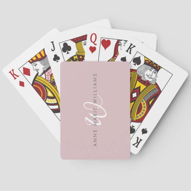Modern Dusty Lilac White Script Monogram Poker Cards (Back)