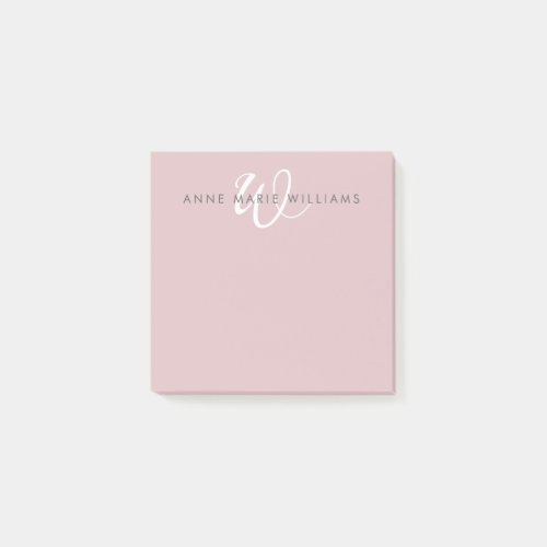 Modern Dusty Lilac White Script Monogram Post-it Notes