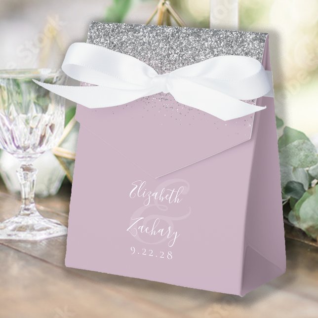 Modern Dusty Lilad Silver Glitter Wedding Favor Boxes (Creator Uploaded)