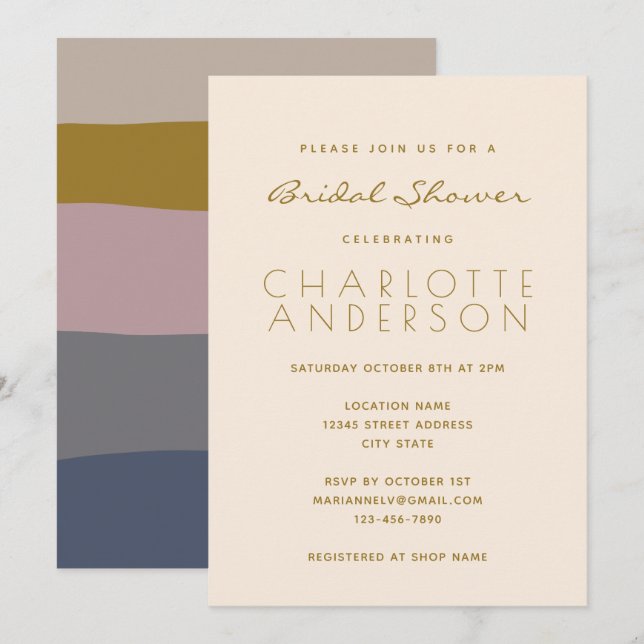 Modern Dusty Mauve Blue Minimalist Bridal Shower  Invitation (Front/Back)