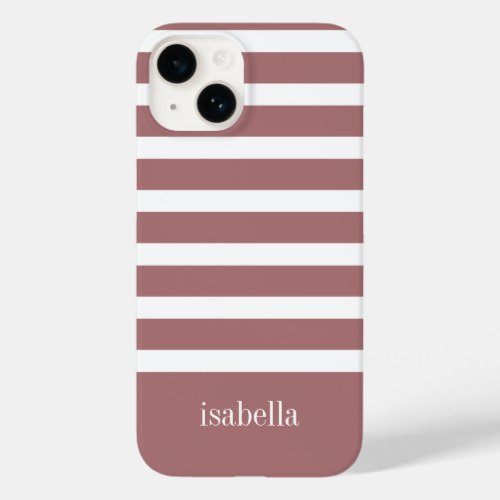 Modern Dusty Pink and White Stripe with Monogram  Case_Mate iPhone 14 Case
