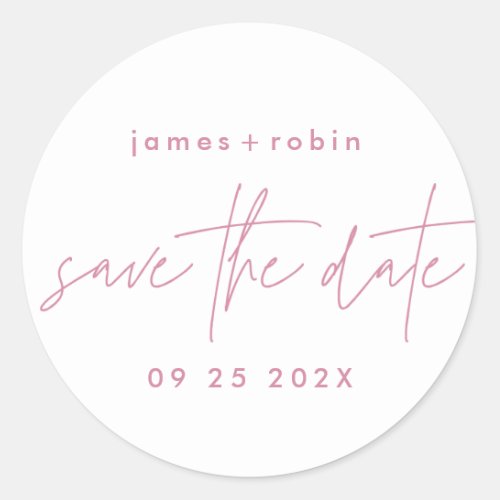 Modern Dusty Pink Blush Casual Fun Engaged Wedding Classic Round Sticker