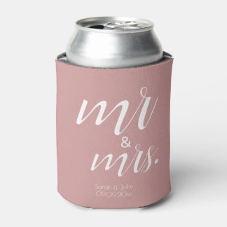 Modern Dusty Pink Bold Mr & Mrs Wedding Favors  Can Cooler