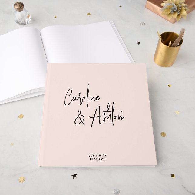 Modern | dusty pink | bold names  guest book (Front Open)