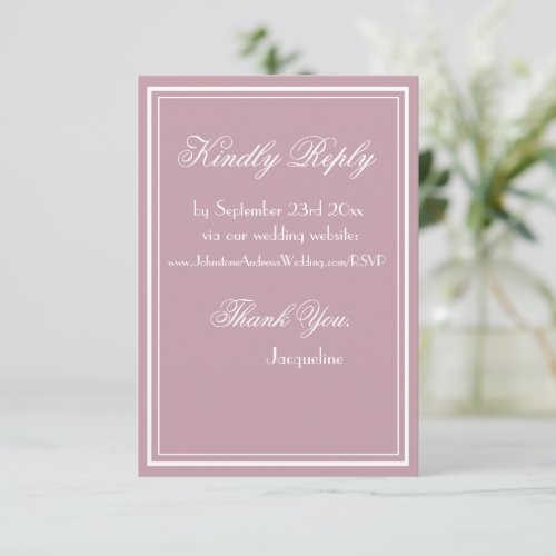 Modern dusty pink chic script wedding website RSVP Enclosure Card