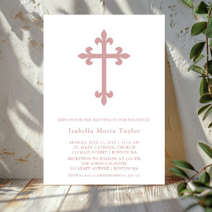 Modern Dusty Pink Cross Baptism Invitation