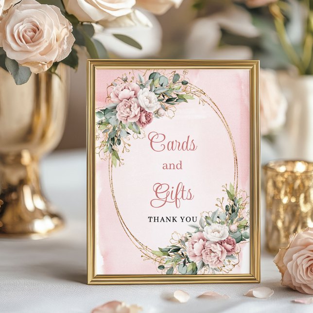 Modern Dusty Pink Floral Gold Cards and Gifts Sign (Modern Dusty Pink Floral Gold Cards and Gifts Sign)