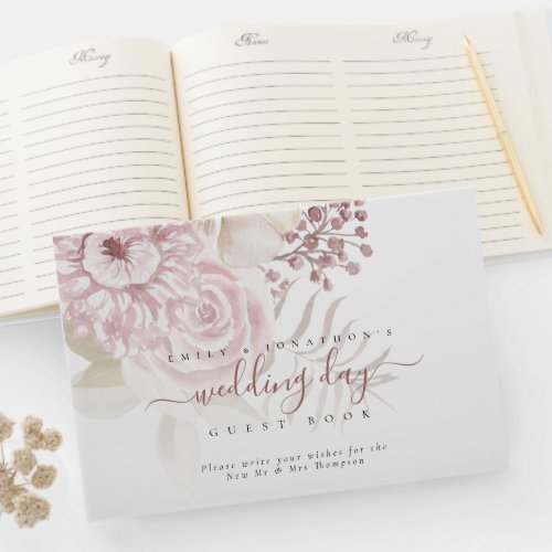 Modern Dusty Pink Florals Wedding Day Guest Book