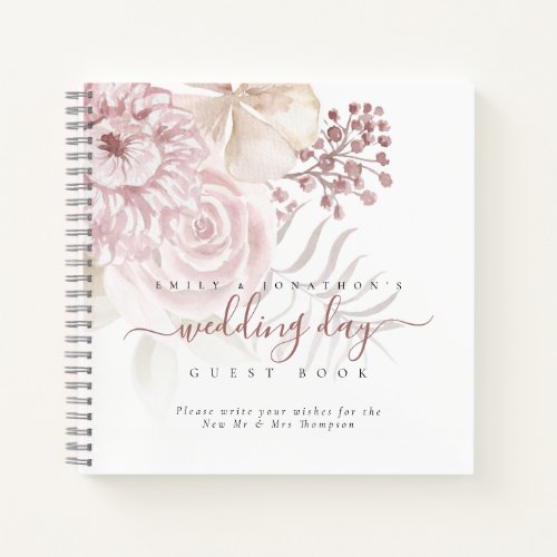 Modern Dusty Pink Florals Wedding Guest Book