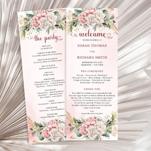 Modern Dusty Pink Flowers Greenery Wedding Program