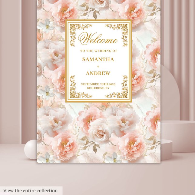 Modern dusty pink gold floral wedding backdrop (Modern dusty pink gold floral wedding backdrop)