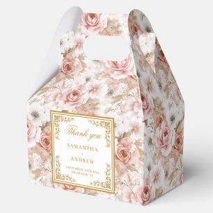 Modern dusty pink gold floral wedding favor box