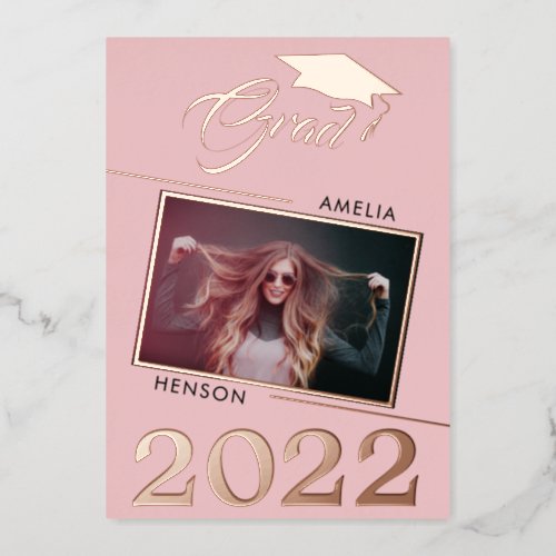 Modern Dusty Pink Graduate 2 Photo Graduation Foil Invitation