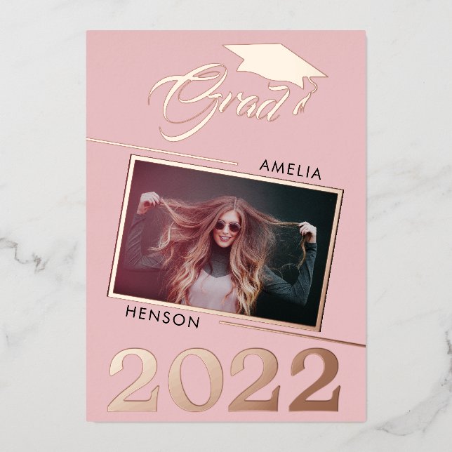 Modern Dusty Pink Graduate 2 Photo Graduation Foil Invitation (Front)
