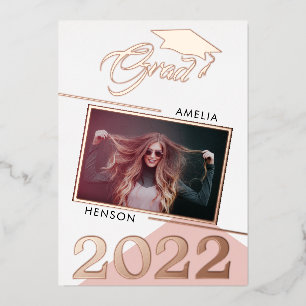 Modern Dusty Pink Graduate 2 Photo Graduation Foil Invitation