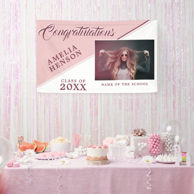 Modern Dusty Pink Graduate Photo Graduation Party  Banner (Party)