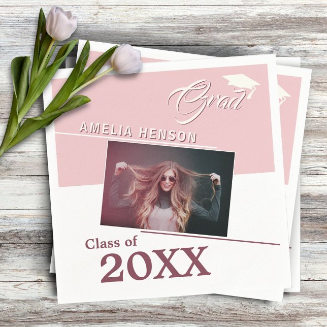 Modern Dusty Pink Graduate Photo Graduation Party  Napkins (Creator Uploaded)