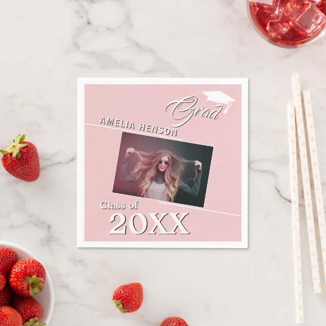 Modern Dusty Pink Graduate Photo Graduation Party  Napkins (Insitu)