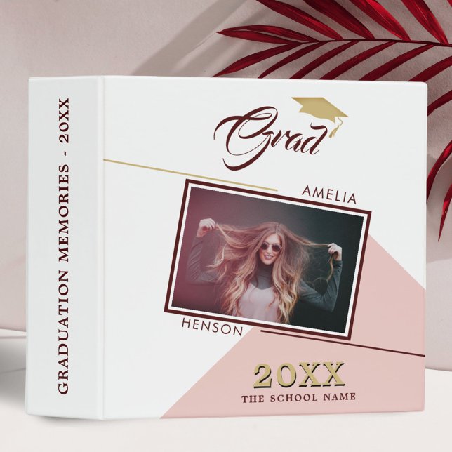 Modern Dusty Pink Graduation Photo Album  3 Ring Binder (Creator Uploaded)
