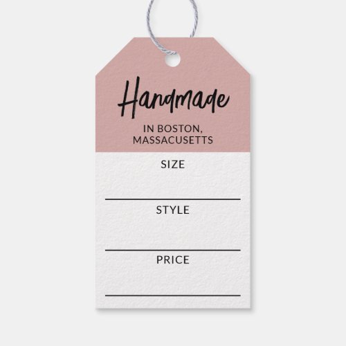 Modern Dusty Pink Handmade Size & Price Tag