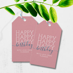 Modern dusty pink Happy Birthday Gift Tags