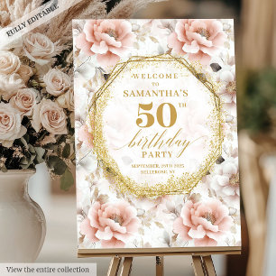 Modern Dusty Pink Ivory Gold Birthday Welcome Sign