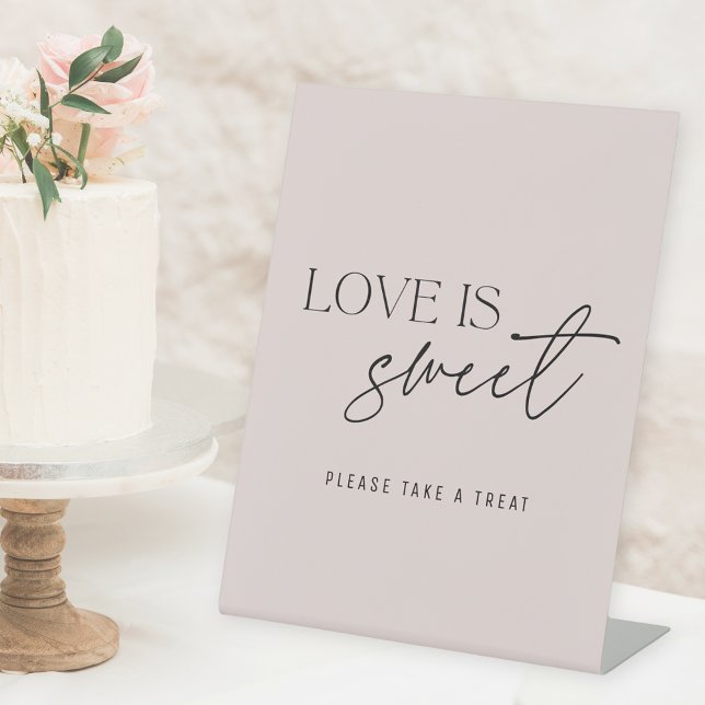 Modern Dusty Pink Love is Sweet Wedding Table Pedestal Sign (Creator Uploaded)