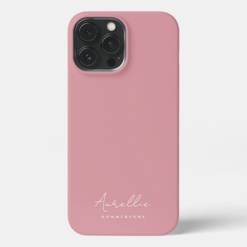 Modern Dusty Pink Monogram Name Script iPhone 13 Pro Max Case