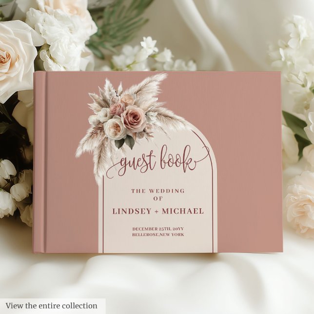 Modern Dusty Pink Pampas Arch Wedding Guest Book (Modern Dusty Pink Pampas Arch Wedding Guest Book)