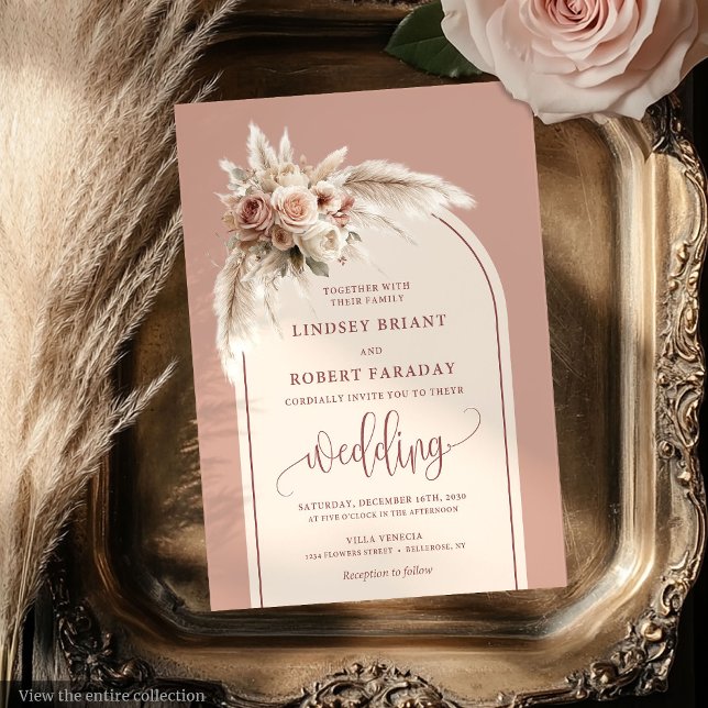 Modern Dusty Pink Pampas Arch Wedding Invitation (Modern Dusty Pink Pampas Arch Wedding Invitation)