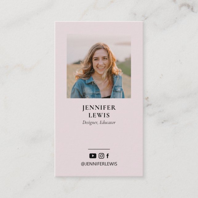 Modern Dusty Pink Photo Social Media Business Card (Front)