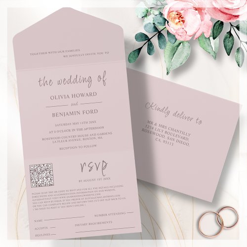 Modern Dusty Pink QR Code All In One Invitation