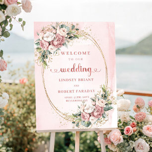 Modern Dusty Pink Rose Gold Floral Wedding Sign
