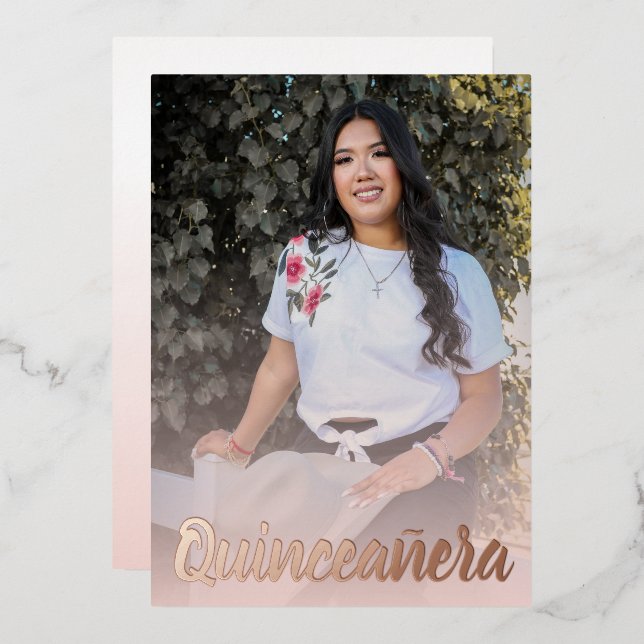 Modern Dusty Pink Rose Gold Quinceanera  Foil Invitation (Front/Back)