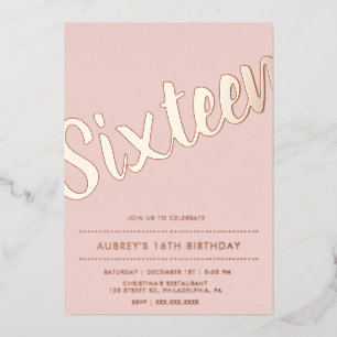 Modern Dusty Pink Rose Gold Sweet Sixteen Foil Invitation
