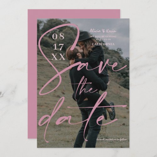 Modern dusty pink script save the date photo