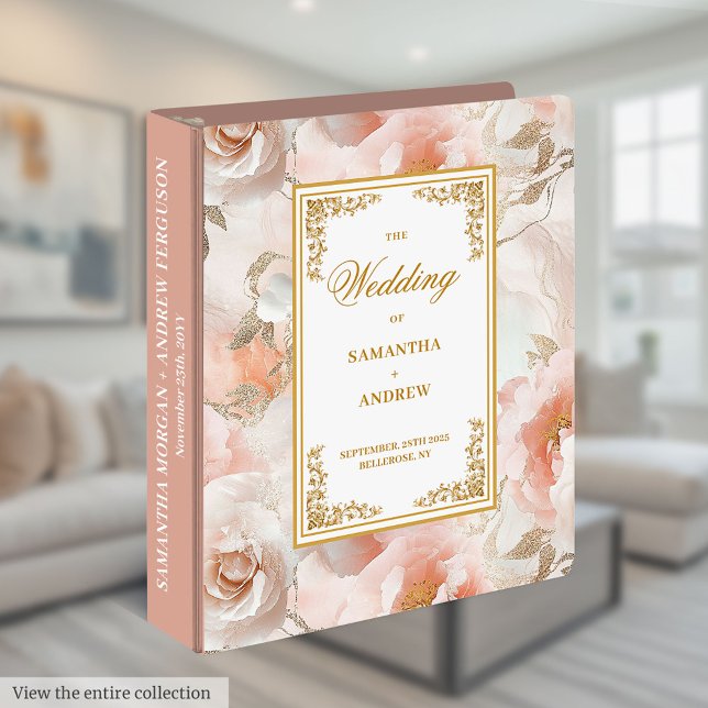 Modern dusty pink watercolor wedding ring binder (Modern dusty pink watercolor wedding ring binder)