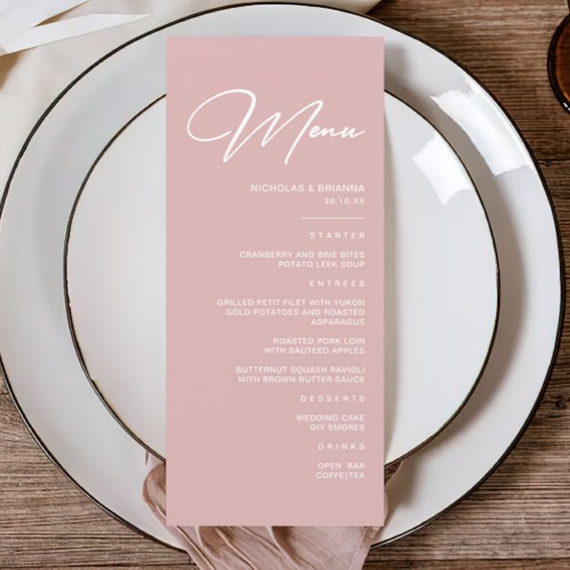Modern Dusty Pink Wedding Menu (Creator Uploaded)
