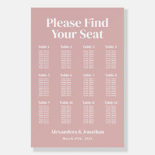 Modern Dusty  Pink Wedding Seating Chart Foam Board