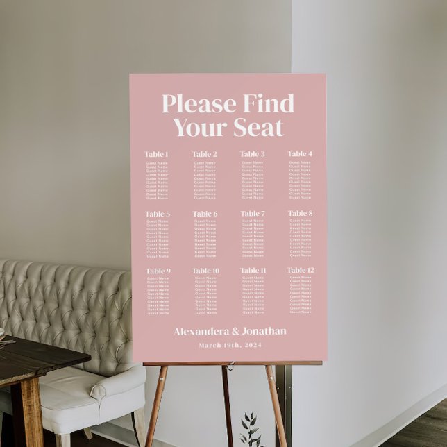 Modern Dusty  Pink Wedding Seating Chart Foam Board (Creator Uploaded)