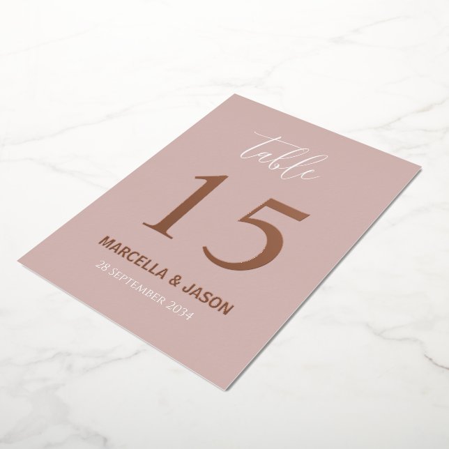 Modern Dusty Pink Wedding Table Number Rose Gold  (Rotated)