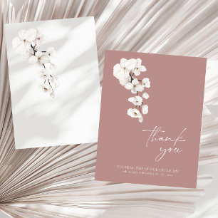 Modern Dusty Pink White Orchids Flowers Wedding Thank You Card