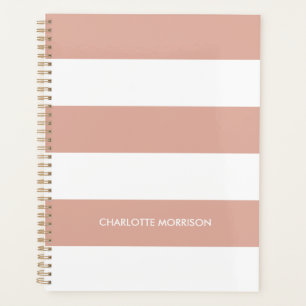 Modern dusty pink white stripes custom name text planner