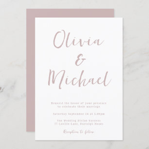 Modern Dusty Pink & White Wedding Invitation