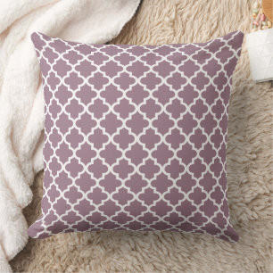 Modern Dusty Plum Moroccan Quatrefoil Pattern Throw Pillow