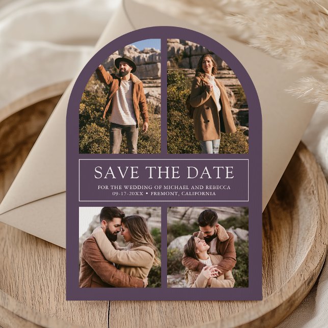 Modern Dusty Purple Arch Photo Collage Wedding Save The Date (Creator Uploaded)