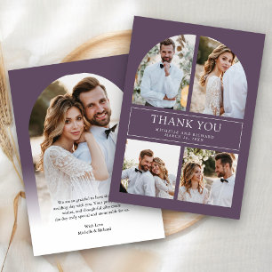Modern Dusty Purple Arch Photo Collage Wedding Thank You Card