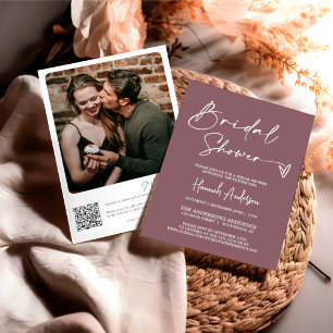 Modern Dusty Purple Bridal Shower QR Code Photo Invitation