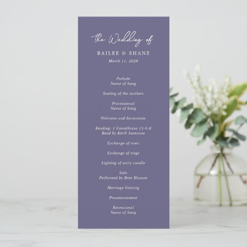 Modern Dusty Purple Elegant Wedding Program