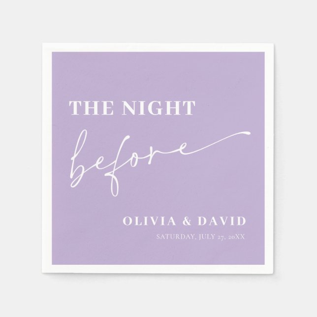Modern Dusty Purple Night Before Rehearsal Dinner Napkins (Front)